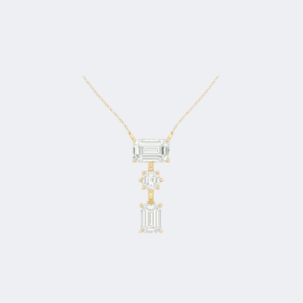 7.00CTW Emerald Round Prong Set Double Drop Pendant Necklace