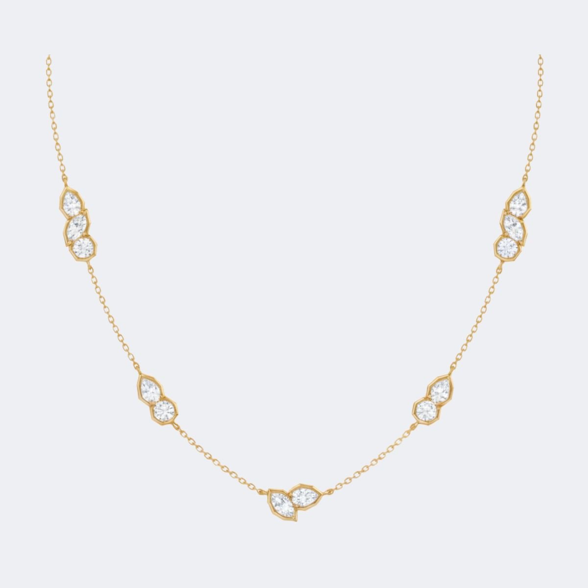 2.30CTW Marquise And Pear Bezel-Set Duet Diamond Station Necklace